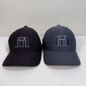 Lot of 2 Travis Mathew Logo Hat Men's S-M Blue Gray/Black FlexFit Golf Cap